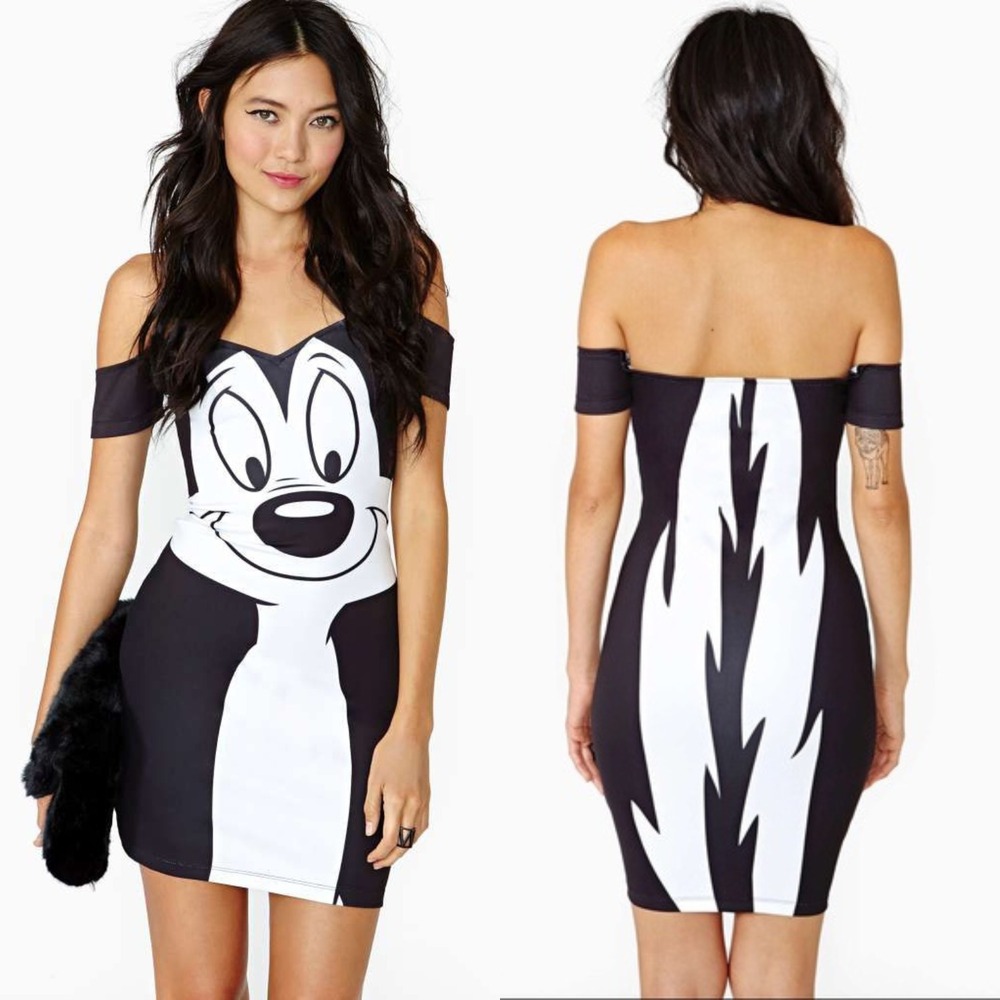Lazy Oaf x Looney Tunes Pepe Le Pew Skunk Dress Off Shoulder Bodycon S Rare